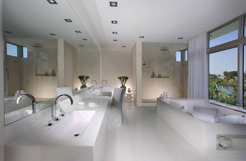 bathroom-fabulous-modern-bathroom-design-and-decoration-using-curved-steel-bathroom-sink-faucet-including-white-ceramic-bathtub-surround-and-tumbled-marble-tile-shower-wall-elegant-bathroom-design-an